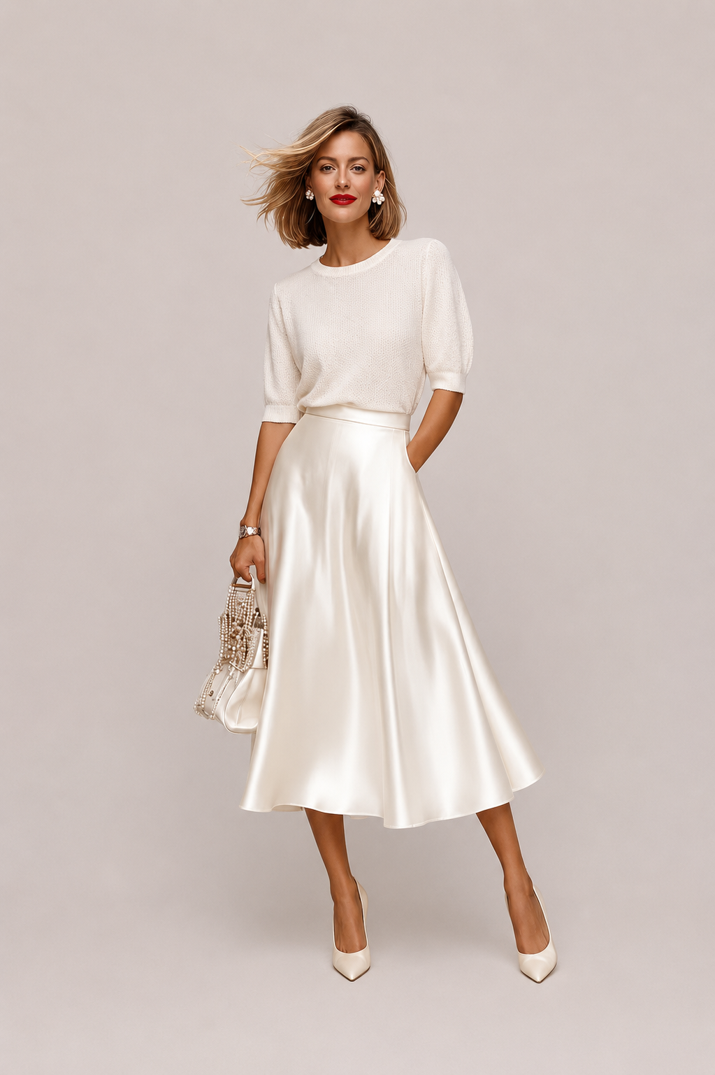 Women’s Satin Style A-Line Midi Skirt