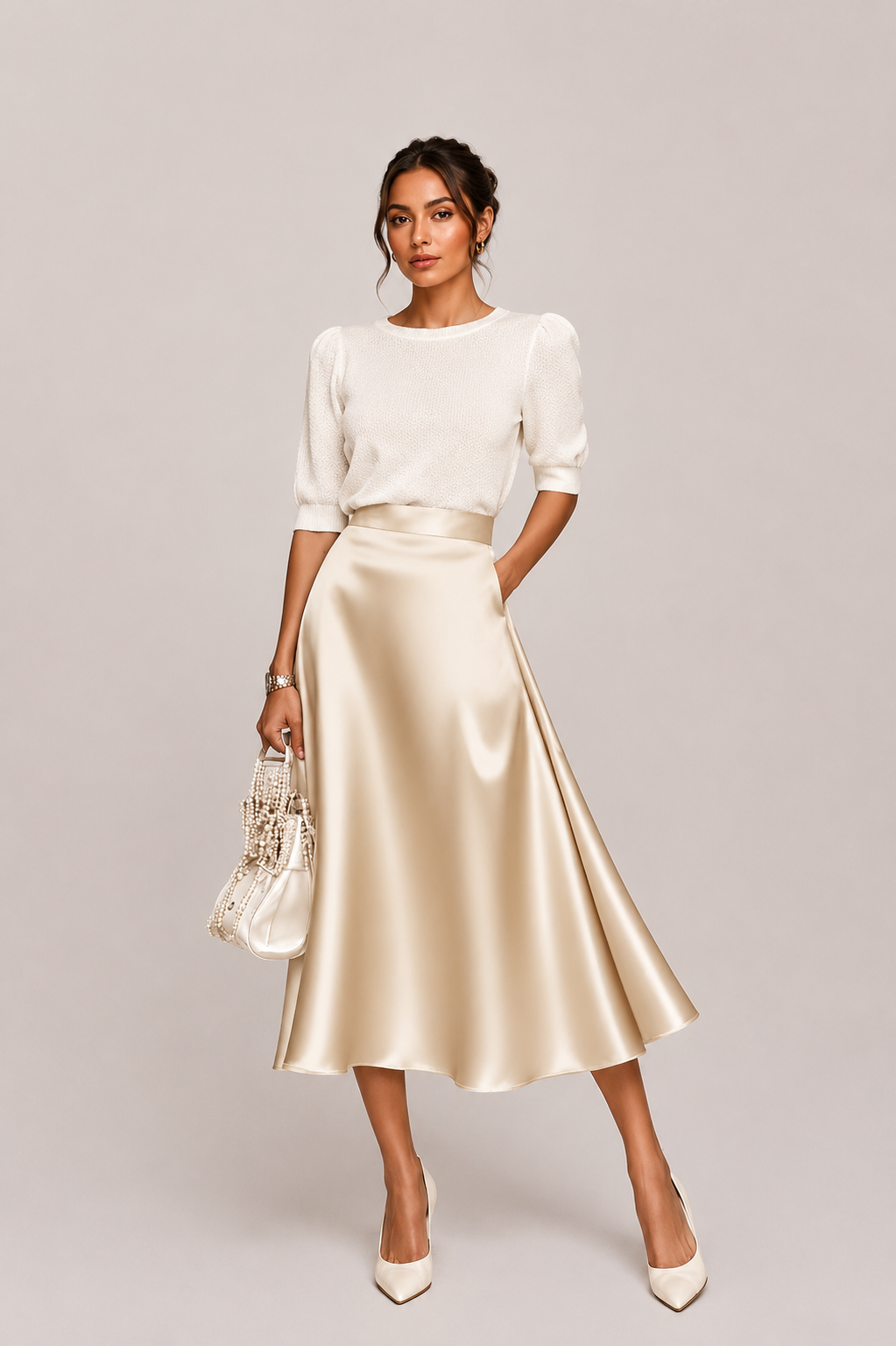 Women’s Satin Style A-Line Midi Skirt