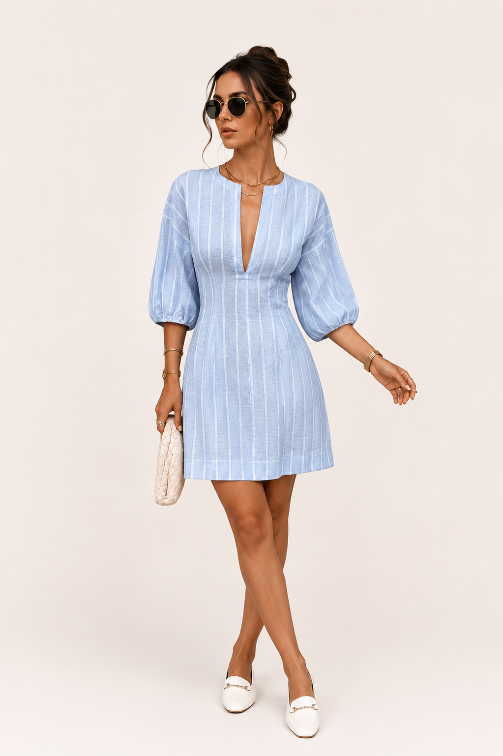 Women’s Striped V-Neck Short Sleeve Mini Dress