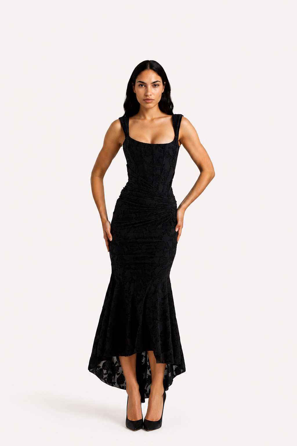 Women’s Ruched Waist Asymmetric Midi Dress