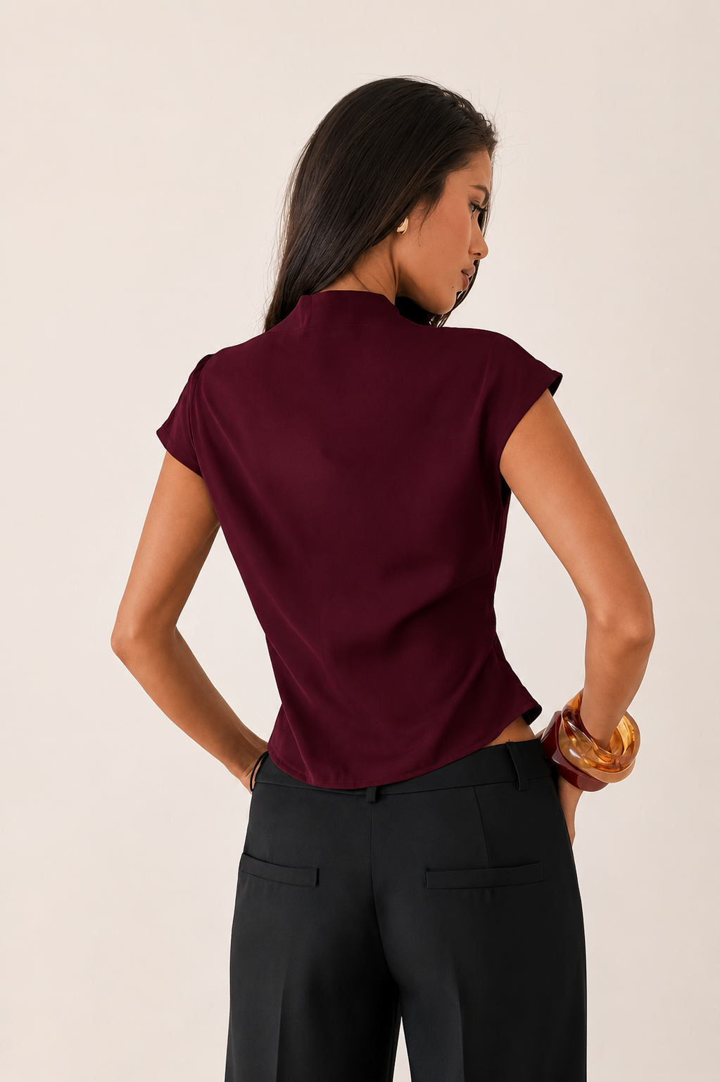 Women’s Stand Collar Wrap Waist Blouse