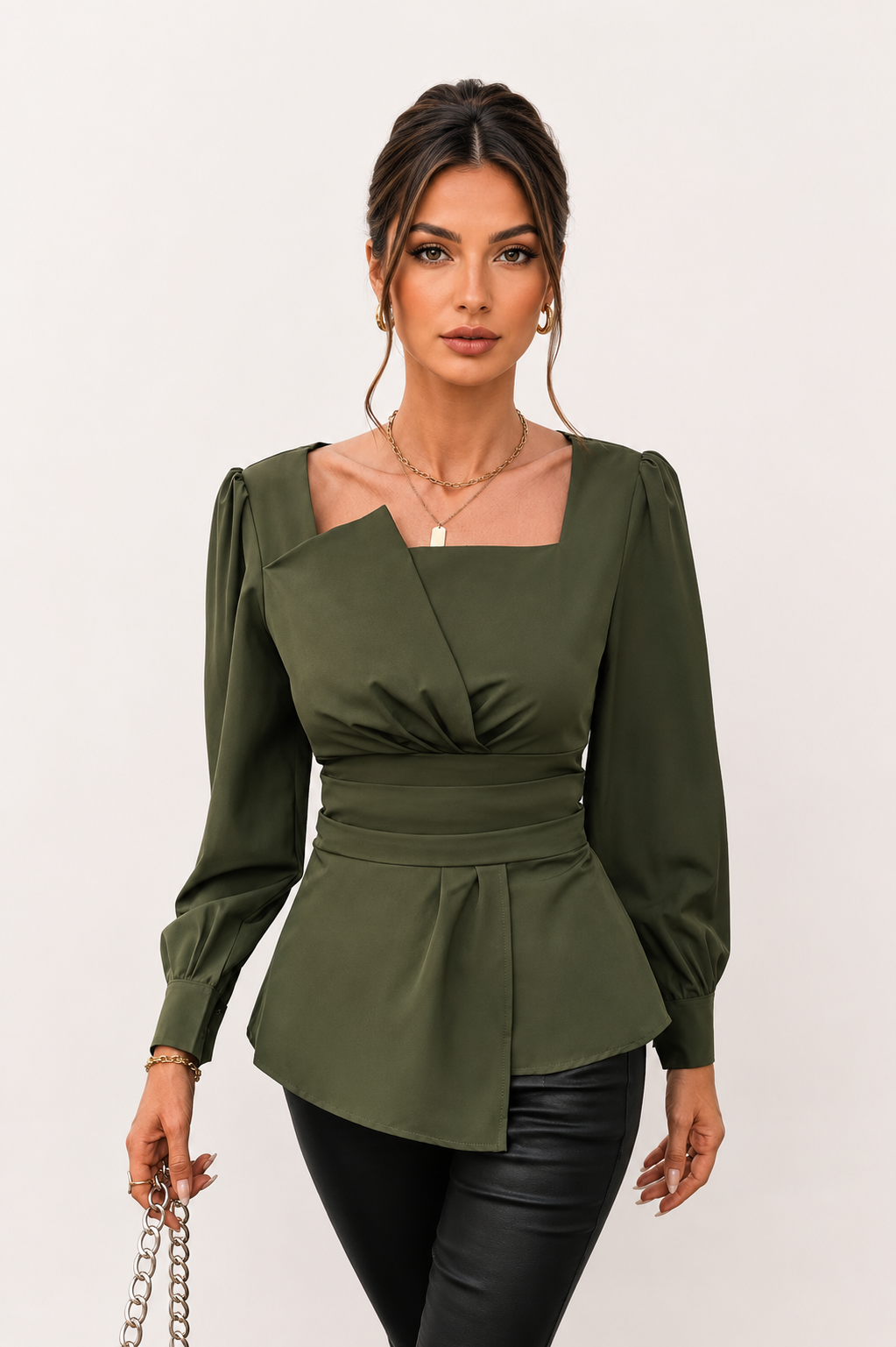 Women’s Square Neck Asymmetrical Hem Blouse