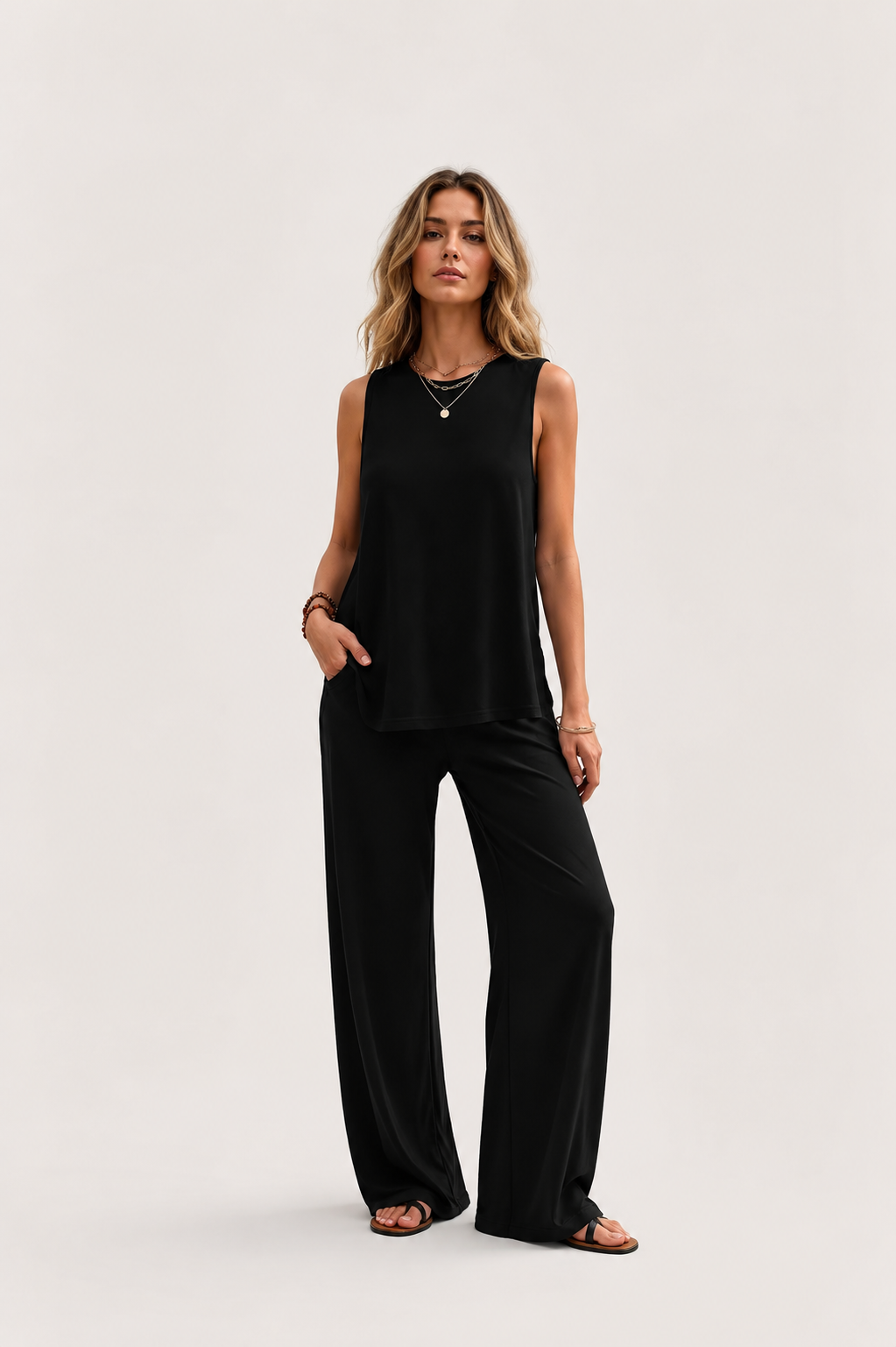 Women’s Sleeveless Top and Wide Leg Pants Set