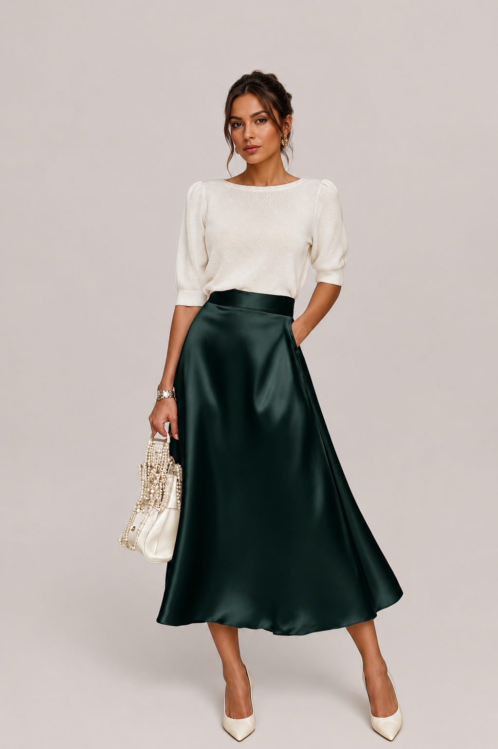 Women’s Satin Style A-Line Midi Skirt