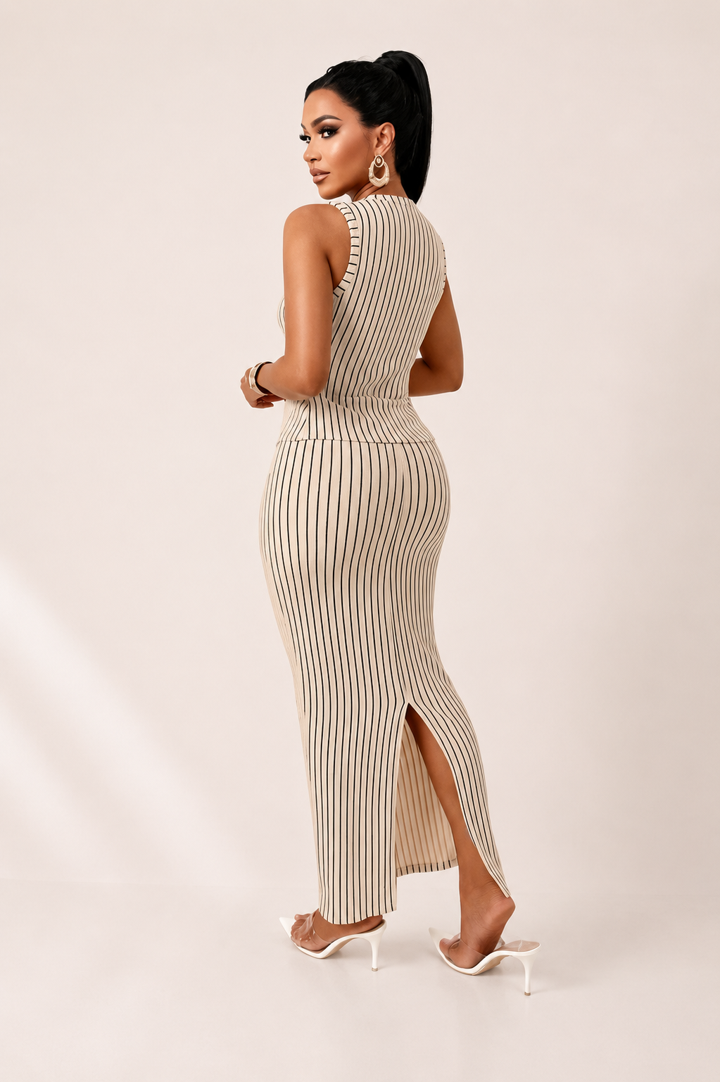 Women’s Striped Vest and Midi Skirt Set