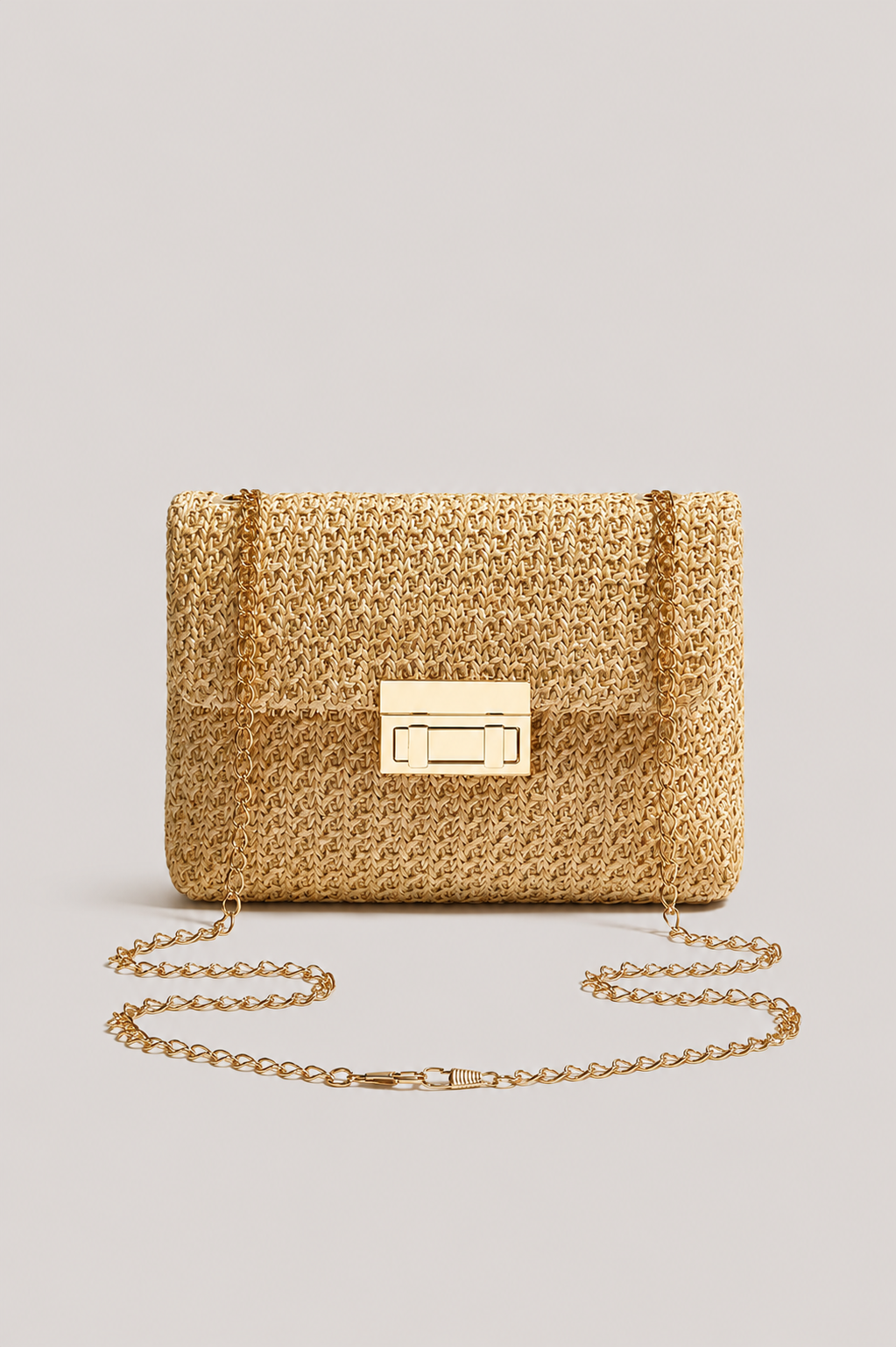 Women’s Woven Straw Chain Shoulder Bag