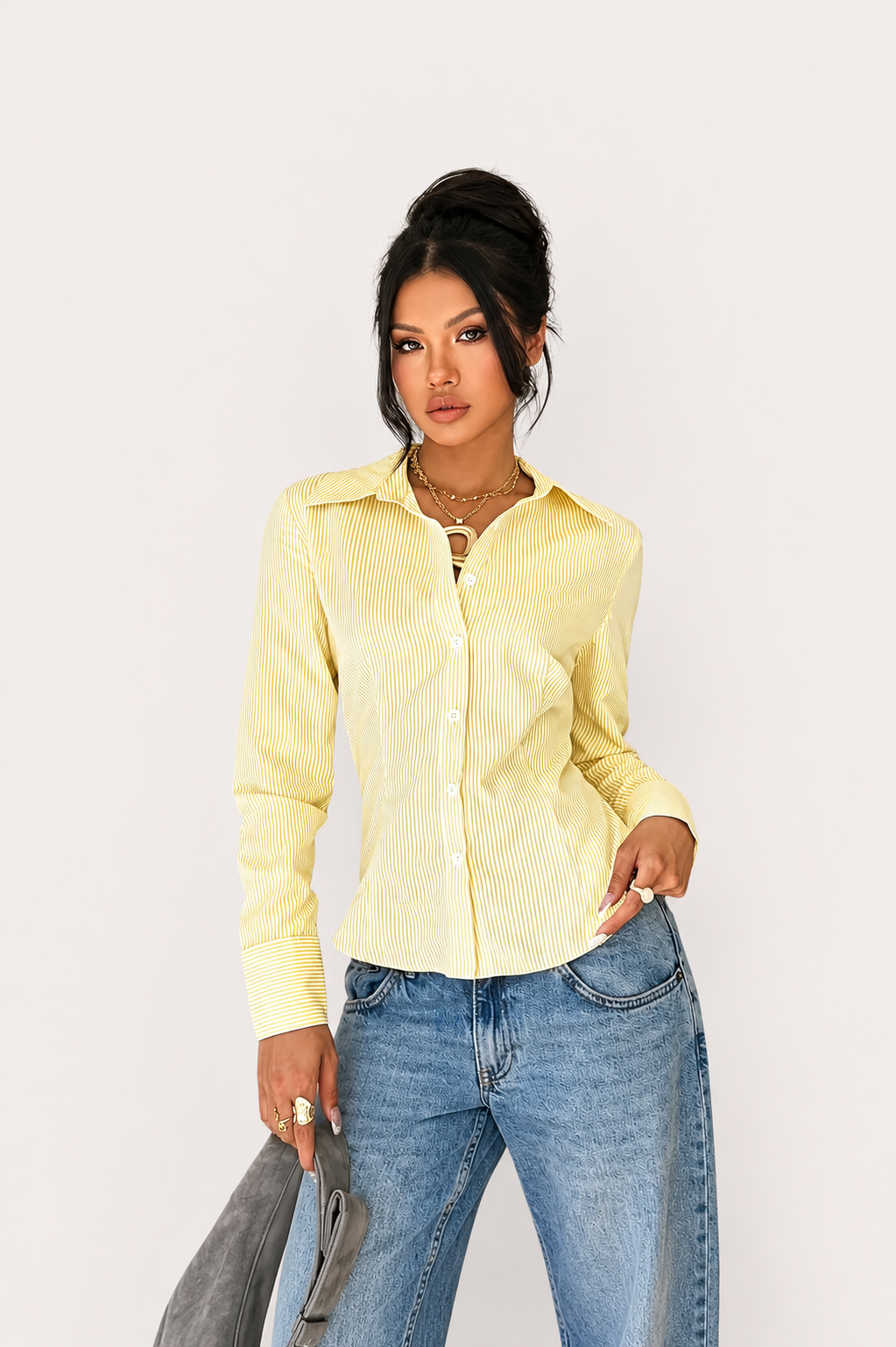 Women’s Striped Button Front Long Sleeve Shirt