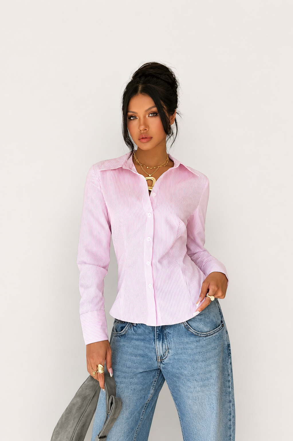 Women’s Striped Button Front Long Sleeve Shirt