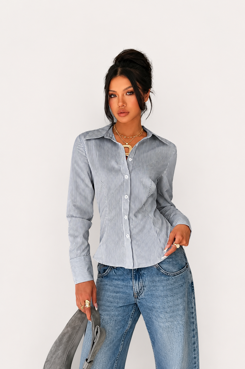 Women’s Striped Button Front Long Sleeve Shirt