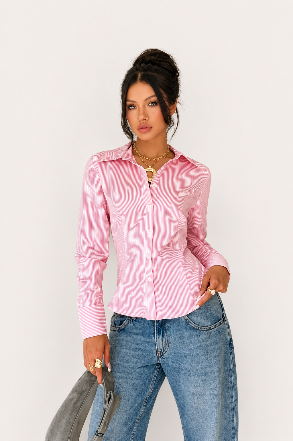 Women’s Striped Button Front Long Sleeve Shirt